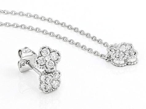 White Lab-Grown Diamond G-H VS Rhodium Over Sterling Silver Cluster Necklace And Earring Set 0.50ctw
