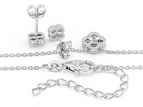 White Lab-Grown Diamond G-H VS Rhodium Over Sterling Silver Cluster Necklace And Earring Set 0.50ctw