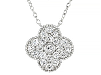 White Zircon Rhodium Over Sterling Silver Cat Necklace 0.44ctw