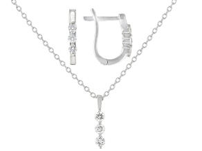 White Lab-Grown Diamond G-H VS Rhodium Over Sterling Silver 3-Stone Pendant And Earring Set 0.50ctw