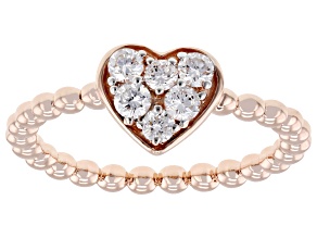 White Lab-Grown Diamond 18k Rose Gold Over Sterling Silver Beaded Band Heart Ring 0.35ctw