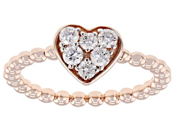 Picture of White Lab-Grown Diamond 18k Rose Gold Over Sterling Silver Beaded Band Heart Ring 0.35ctw