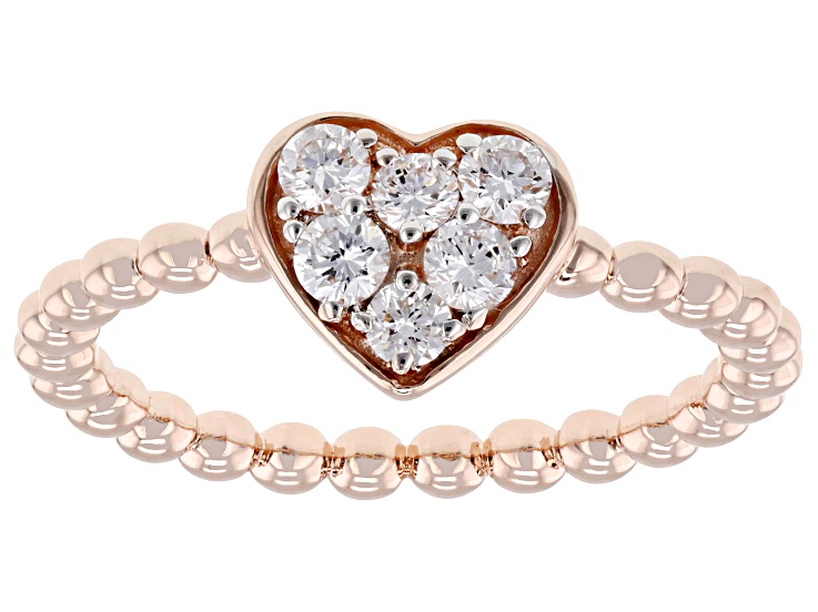 White Lab-Grown Diamond 18k Rose Gold Over Sterling Silver Beaded Band Heart Ring 0.35ctw