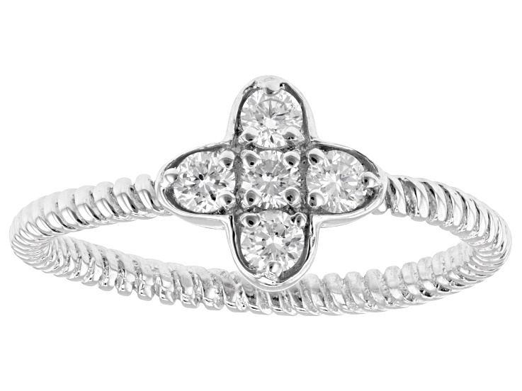 White Lab-Grown Diamond Rhodium Over Sterling Silver Twisted Band