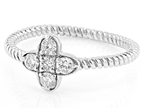 White Lab-Grown Diamond Rhodium Over Sterling Silver Twisted Band Cluster Ring 0.33ctw