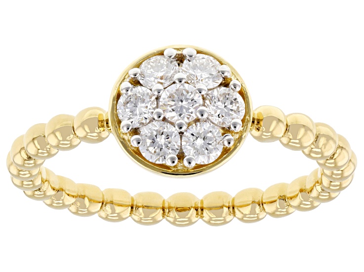 White Lab-Grown Diamond 18k Yellow Gold Over Sterling Silver Beaded Cluster Ring 0.45ctw