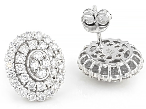 White Lab-Grown Diamond G-H VS Rhodium Over Sterling Silver Cluster Stud Earrings 2.00ctw