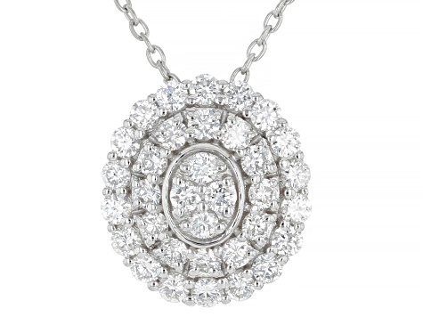 White Lab-Grown Diamond G-H VS Rhodium Over Sterling Silver Cluster Slide Pendant With Chain 1.00ctw