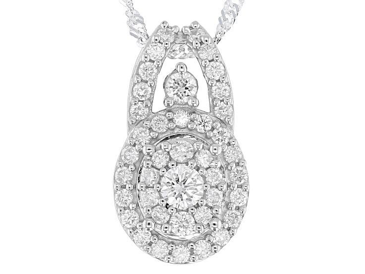 White Lab-Grown Diamond G-H SI Rhodium Over Sterling Silver Cluster Slide Pendant With Chain 0.75ctw