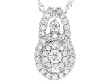 White Lab-Grown Diamond G-H SI Rhodium Over Sterling Silver Cluster Slide Pendant With Chain 0.75ctw