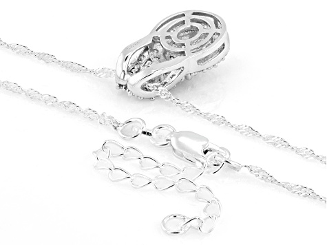 White Lab-Grown Diamond G-H SI Rhodium Over Sterling Silver Cluster Slide Pendant With Chain 0.75ctw