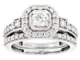 White Lab-Grown Diamond G-H SI Rhodium Over Sterling Silver Halo Ring With Matching Band 1.15ctw