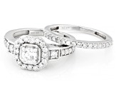 White Lab-Grown Diamond G-H SI Rhodium Over Sterling Silver Halo Ring With Matching Band 1.15ctw