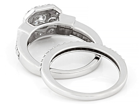 White Lab-Grown Diamond G-H SI Rhodium Over Sterling Silver Halo Ring With Matching Band 1.15ctw