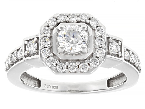 White Lab-Grown Diamond G-H SI Rhodium Over Sterling Silver Halo Ring With Matching Band 1.15ctw