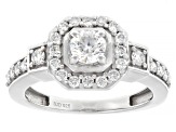 White Lab-Grown Diamond G-H SI Rhodium Over Sterling Silver Halo Ring With Matching Band 1.15ctw