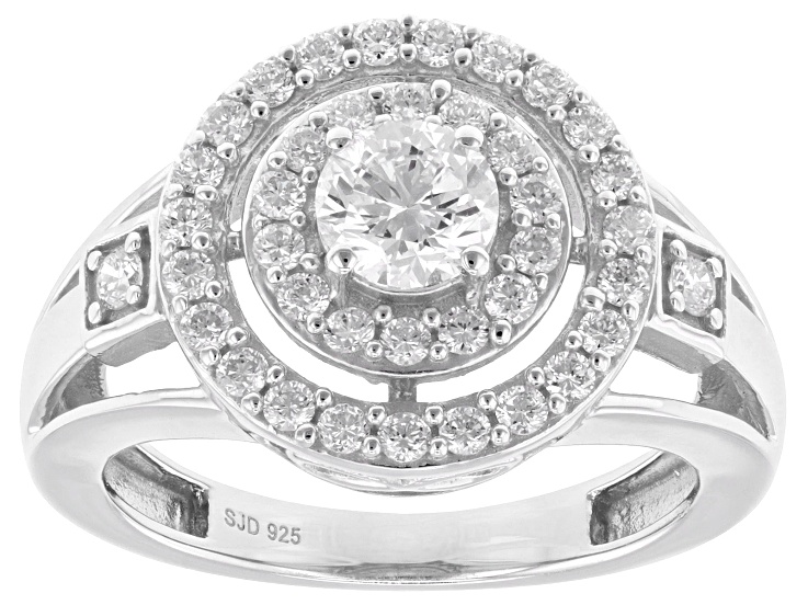 White Lab-Grown Diamond G-H SI Rhodium Over Sterling Silver Halo Ring 1.05ctw