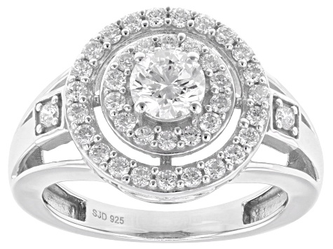 White Lab-Grown Diamond G-H SI Rhodium Over Sterling Silver Halo Ring 1.05ctw