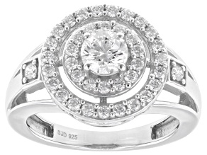 White Lab-Grown Diamond G-H SI Rhodium Over Sterling Silver Halo Ring 1.05ctw