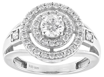 Picture of White Lab-Grown Diamond G-H SI Rhodium Over Sterling Silver Halo Ring 1.05ctw