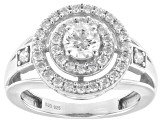 White Lab-Grown Diamond G-H SI Rhodium Over Sterling Silver Halo Ring 1.05ctw