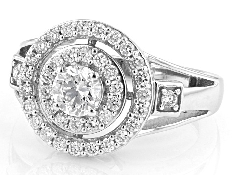 White Lab-Grown Diamond G-H SI Rhodium Over Sterling Silver Halo Ring 1.05ctw