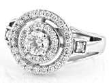 White Lab-Grown Diamond G-H SI Rhodium Over Sterling Silver Halo Ring 1.05ctw