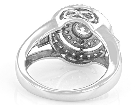 White Lab-Grown Diamond G-H SI Rhodium Over Sterling Silver Halo Ring 1.05ctw