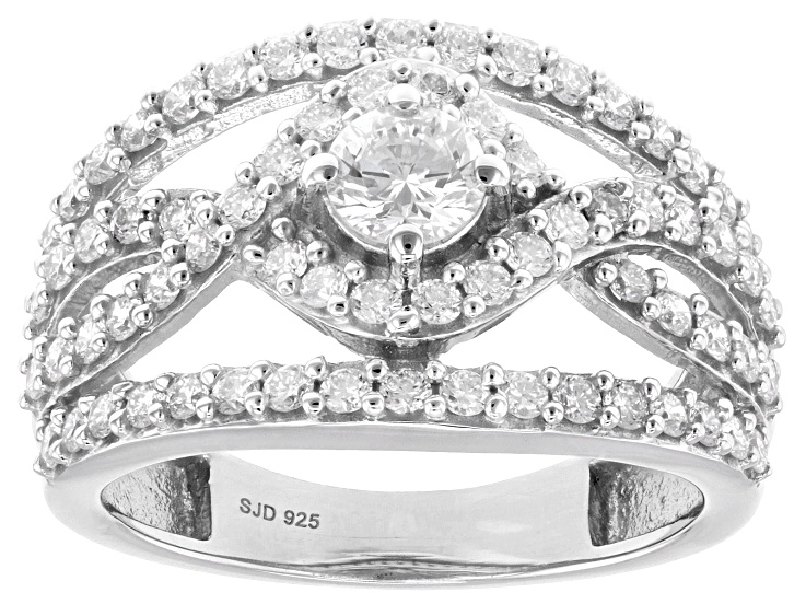 White Lab-Grown Diamond G-H SI Rhodium Over Sterling Silver Halo Ring 1.30ctw