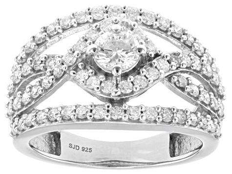 White Lab-Grown Diamond G-H SI Rhodium Over Sterling Silver Halo Ring 1.30ctw