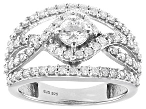 White Lab-Grown Diamond G-H SI Rhodium Over Sterling Silver Halo Ring 1.30ctw