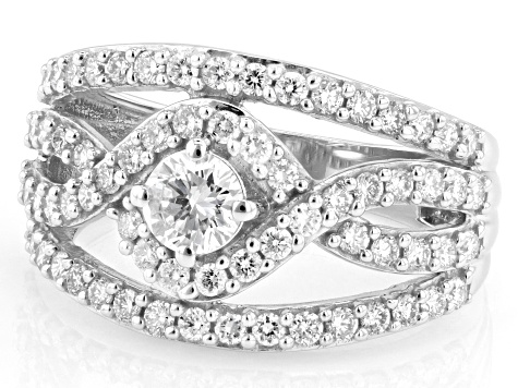 White Lab-Grown Diamond G-H SI Rhodium Over Sterling Silver Halo Ring 1.30ctw