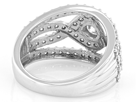 White Lab-Grown Diamond G-H SI Rhodium Over Sterling Silver Halo Ring 1.30ctw