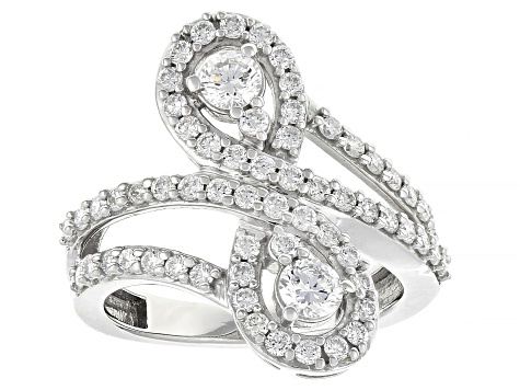White Lab-Grown Diamond G-H SI Rhodium Over Sterling Silver Bypass Ring 1.20ctw
