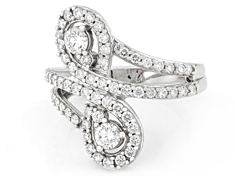 White Lab-Grown Diamond G-H SI Rhodium Over Sterling Silver Bypass Ring 1.20ctw