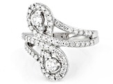 White Lab-Grown Diamond G-H SI Rhodium Over Sterling Silver Bypass Ring 1.20ctw