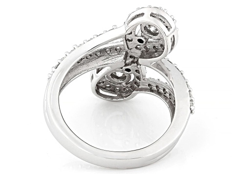 White Lab-Grown Diamond G-H SI Rhodium Over Sterling Silver Bypass Ring 1.20ctw