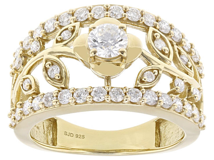 White Lab-Grown Diamond G-H SI 14K Yellow Gold Over Sterling Silver Flower Ring 1.20ctw