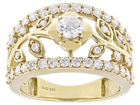 White Lab-Grown Diamond G-H SI 14K Yellow Gold Over Sterling Silver Flower Ring 1.20ctw