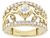 White Lab-Grown Diamond G-H SI 14K Yellow Gold Over Sterling Silver Flower Ring 1.20ctw