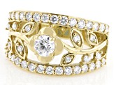 White Lab-Grown Diamond G-H SI 14K Yellow Gold Over Sterling Silver Flower Ring 1.20ctw