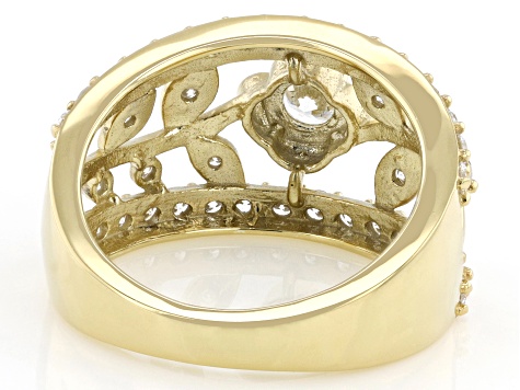 White Lab-Grown Diamond G-H SI 14K Yellow Gold Over Sterling Silver Flower Ring 1.20ctw