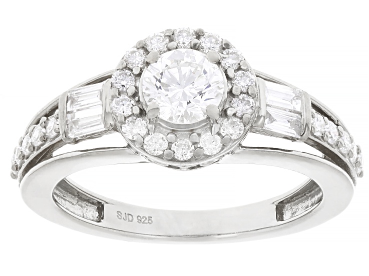 White Lab-Grown Diamond G-H SI Rhodium Over Sterling Silver Halo Ring 1.00ctw