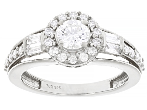 White Lab-Grown Diamond G-H SI Rhodium Over Sterling Silver Halo Ring 1.00ctw
