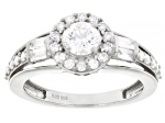 White Lab-Grown Diamond G-H SI Rhodium Over Sterling Silver Halo Ring 1.00ctw