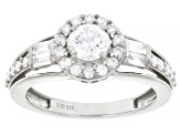 White Lab-Grown Diamond G-H SI Rhodium Over Sterling Silver Halo Ring 1.00ctw
