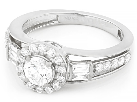 White Lab-Grown Diamond G-H SI Rhodium Over Sterling Silver Halo Ring 1.00ctw