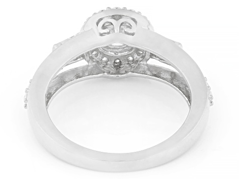 White Lab-Grown Diamond G-H SI Rhodium Over Sterling Silver Halo Ring 1.00ctw
