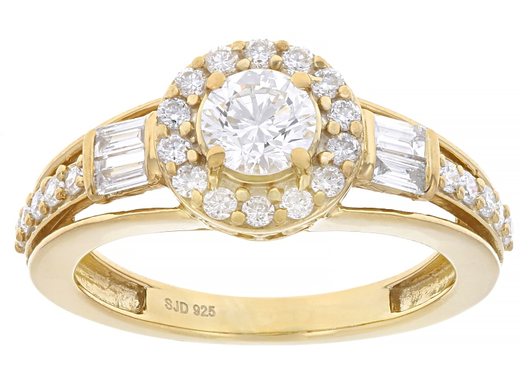 White Lab-Grown Diamond G-H SI 14K Yellow Gold Over Sterling Silver Halo Ring 1.00ctw
