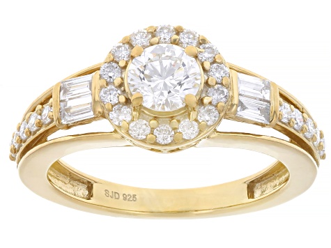White Lab-Grown Diamond G-H SI 14K Yellow Gold Over Sterling Silver Halo Ring 1.00ctw
